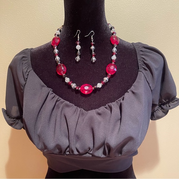 Y2k Ruby crystal beaded necklace set - Picture 3 of 5